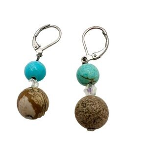 🍭6/$30 Two toned brown and turquoise beaded dangle drop earrings